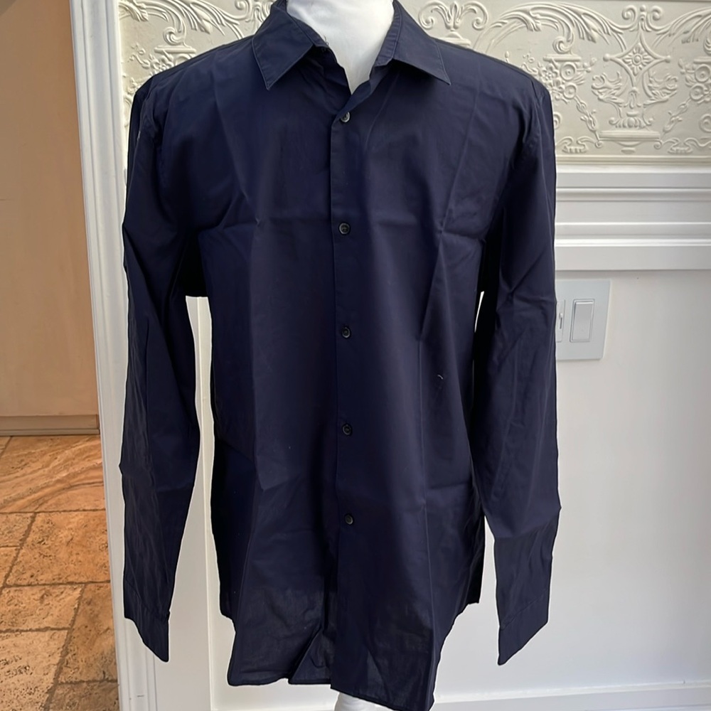 Navy Blue Dress Shirt Calvin Klein non iron classic fit sz M 15-15 1/2